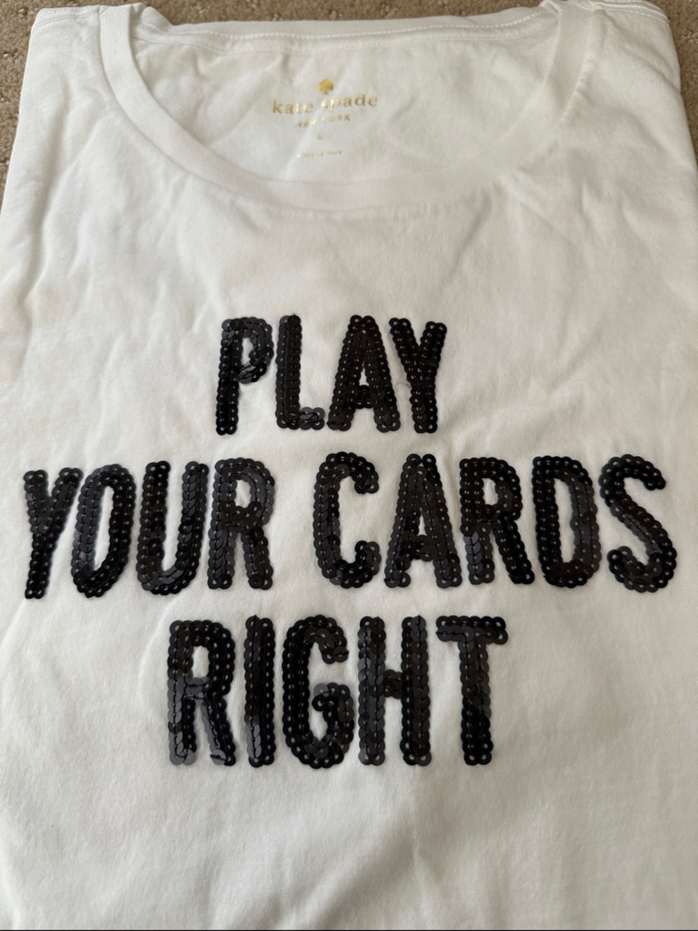 kate spade White Tee with Black Sequin Slogan - Picture 7 of 7